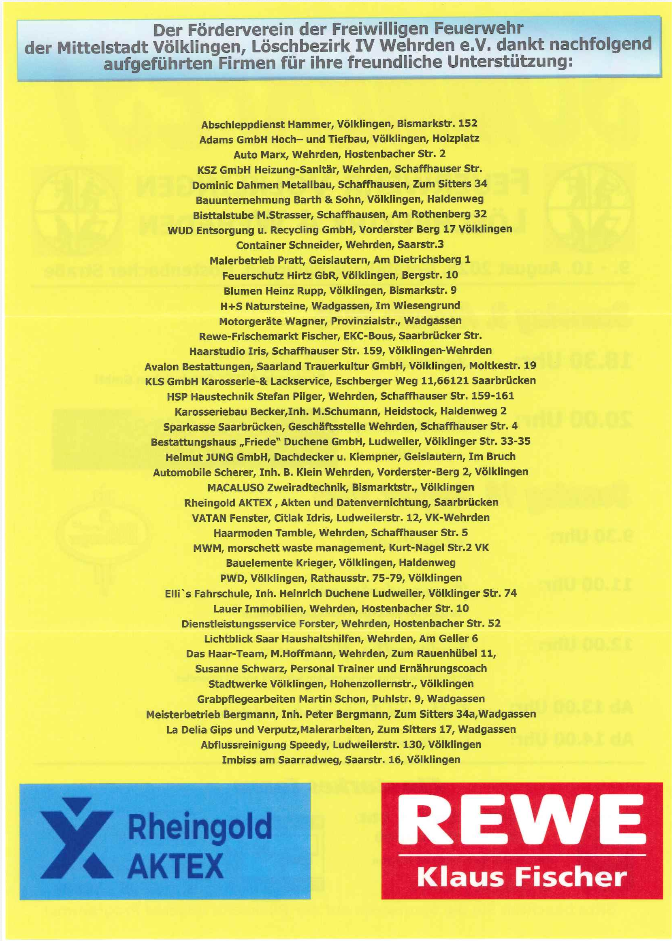 Sponsoring Sommerfest 2025 der Feuerwehr Völklingen/Wehrden